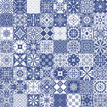Set Of Tiles Background In Portuguese Style. Mosaic Pattern For Ceramic In Dutch, Portuguese, Spanish, Italian Style.