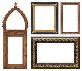 Set of wooden frames for paintings, mirrors or photo isolated on white background