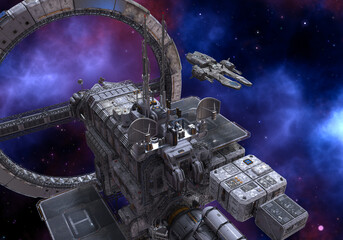 Wall Mural - Future space station in deep space 3d illustration
