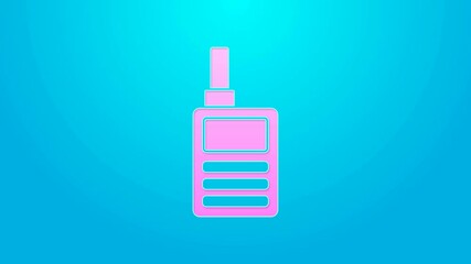 Poster - Pink line Baby Monitor Walkie Talkie icon isolated on blue background. 4K Video motion graphic animation