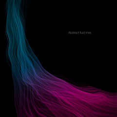 Wall Mural - abstract curve lines flowing colorful purple blue green isolated on black background with space for 