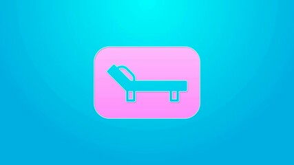 Wall Mural - Pink line Sunbed icon isolated on blue background. Sun lounger. 4K Video motion graphic animation