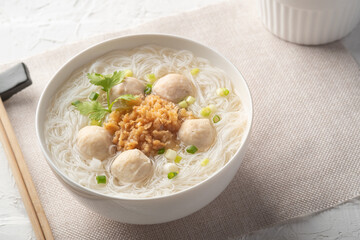 Wall Mural - Rice Rice vermicelli Noodle soup with pork balls