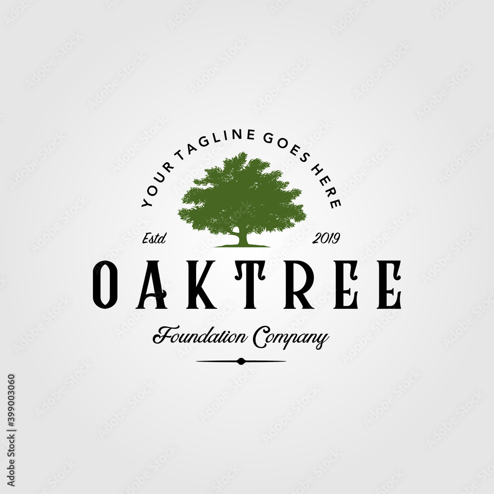 vintage oak tree logo retro illustration emblem label design Stock ...