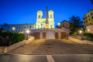 Sticker - Obelisk in front of the Trinita dei Monti church at top of the Spanish Steps in Rome, Italy