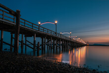Canada Metro Vancouver White Rock Pier Sunset Night Light Reflection