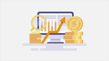 Wall Mural - 2d animation concept of financial growth, company business revenue on computer screen dashboard. fin