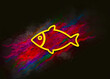 Fish icon colorful paint abstract background brush strokes illustration design