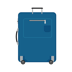 Suitcase for long distance tourist travel blue color with zipper isolated on white background vector illustration icon