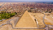 Aerial Landscape view of Pyramid of Khufu, Giza pyramids landscape. historical egypt pyramids shot by drone
