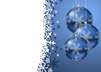 Wall Mural - Christmas and new years greeting card with snowflakes on blue background