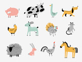 Fototapeta Łazienka - flat vector illustration of cute farm animals