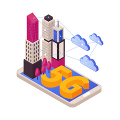 Sticker - Isometric 5g Internet Vector Illustration