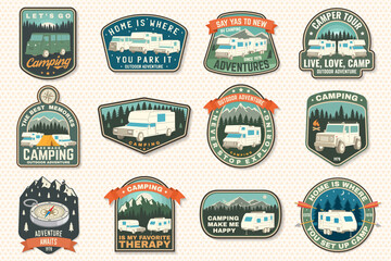 Wall Mural - set of rv camping badges, patches. vector concept for shirt or logo, print, stamp or tee. vintage ty