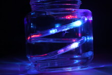Waterproof RGB Led Lights Immersed In Glass Jar. Jar Lights Used In Christmas And New Year Decorations