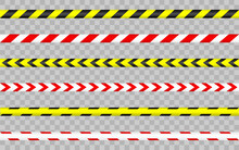 Warning Tape Set. Stripes Borders. Danger, Caution, Police Stripes. Seamless Ribbons Barricade.