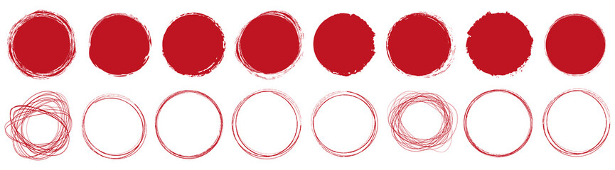 Wall Mural - set of red round brush painted ink stamp circle banner on transparent background	

