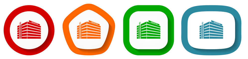 Poster - Hospital building vector icon set, flat design buttons on white background
