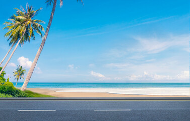 Beautiful beaches road and coconut trees in Thailand.