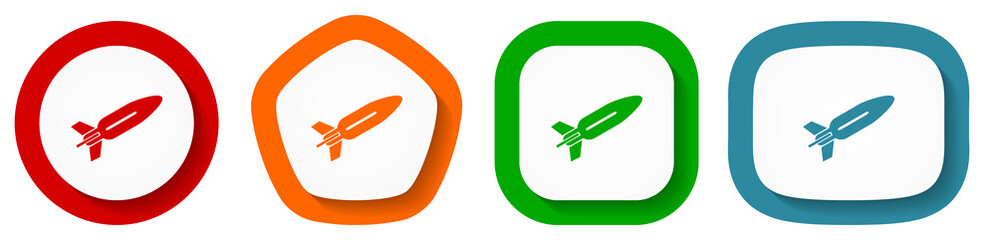 Poster - Missile, rocket, weapon, war vector icon set, flat design buttons on white background