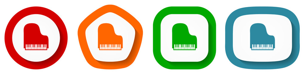 Leinwandbilder - Piano, music vector icon set, flat design buttons on white background