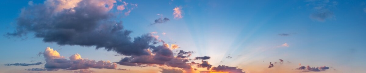 dramatic panorama sky with cloud on sunrise and sunset time. panoramic image.