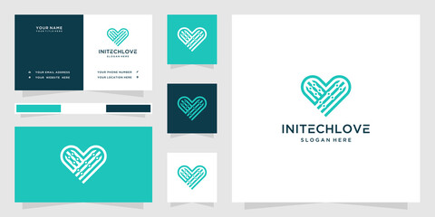 Tech love logo. love tech logo design and business card