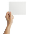 © chinnarach - close up adult man hand  showing mockup blank card paper isolated on white color square background for advertisement banner and billboard design concept