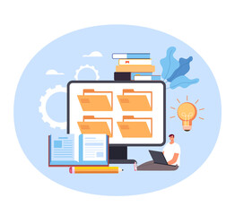 Wall Mural - online web internet education learning class video tutorials. vector concept flat graphic simple ill