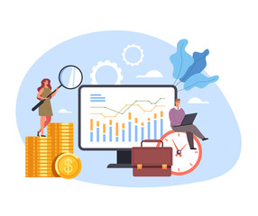 Wall Mural - analytics and data seo optimization analyzing wireframe research. vector concept flat graphic simple