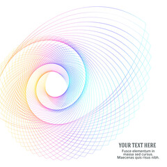 Abstract spiral rainbow design element on white background of twist lines