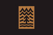 Geometric badge with mountains, river and tree