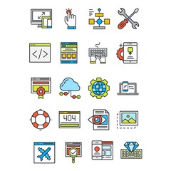 Wall Mural - line icons set, elements of responsive web development service and web page design.
