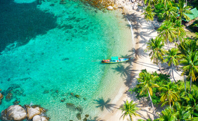 Wall Mural - aerial view tropical beach sai nuan, koh tao, thailand