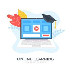 Wall Mural - online learning. laptop and educational website with online courses, video tutorials on screen. dist