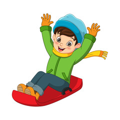 Wall Mural - Cute little boy sliding down the hill