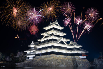 Wall Mural - Fireworks display at Matsumoto Castle. Japan