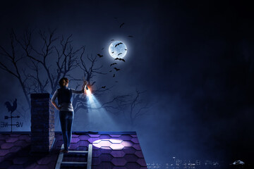 Wall Mural - Spooky night image . Mixed media