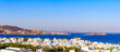 Windmills of Mykonos island with Aegean sea in the background