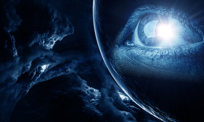 Human eye and space. Elements of this image furnished by NASA.