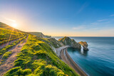 Durdle Door at sunrise in Dorset, Jurassic Coast, England, UK