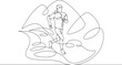 Athlete track and field athlete makes a training run in the rocky mountains. Healthy lifestyle.One line continuous thick bold single drawn art doodle isolated hand drawn outline logo illustration.
