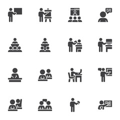 Wall Mural - Business training vector icons set, modern solid symbol collection, filled style pictogram pack. Signs, logo illustration. Set includes icons as business people presentation, conference meeting