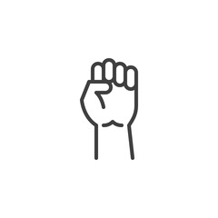 Raised fist line icon. linear style sign for mobile concept and web design. Hand raised up outline vector icon. Power and solidarity symbol, logo illustration. Vector graphics