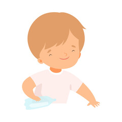 Sticker - Cute Boy Collecting Plastic Bottles for Recycling, Kid Helping Save the World Cartoon Style Vector Illustration