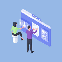 Wall Mural - isometric colleagues checking online data on internet
