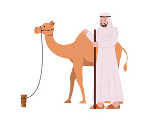 Wall Mural - Arabian Adult Men With Camel Flat Illustration