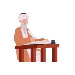 Arabian Old Man Wearing Traditional Middle East Writing on Paper Illustration