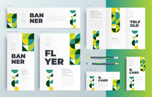 Agriculture Theme Minimal Geometric Set Flyer Cover, Tri-fold, Banner, Roll Up Banner, Business Card