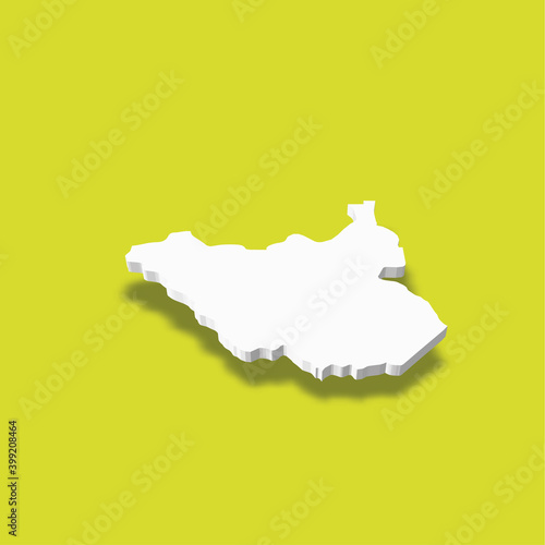 Foto South Sudan - white 3D silhouette map of country area with dropped shadow on green background
